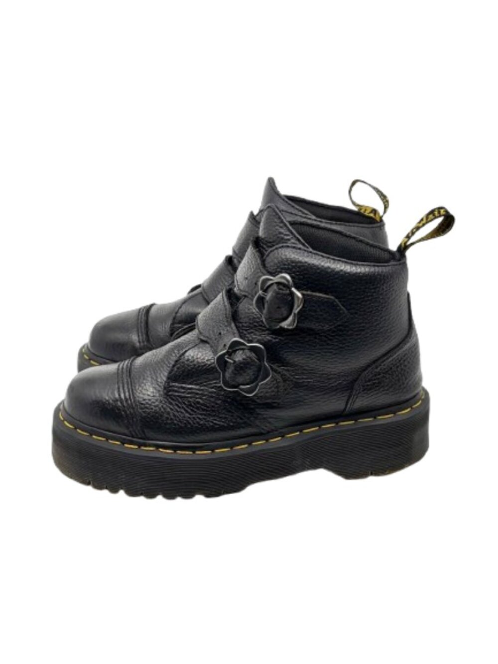DR MARTENS~Devon Flower Buckle Milled Nappa Leather Platform Boots - Women's 8